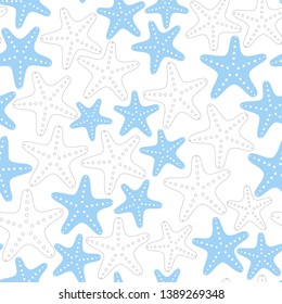Seamless nautical pattern on white background. Beautiful starfish. Vector illustration.