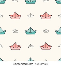 Seamless nautical pattern with paper boats. Can be used for wallpaper, pattern fills, surface textures