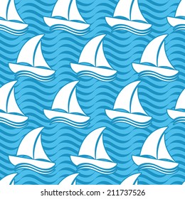 Seamless nautical pattern with sailboats