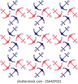 Seamless nautical pattern with scattered anchors and ship wheels. Design element for wallpapers, baby shower invitation, birthday card, scrapbooking, fabric print etc.