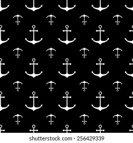 Seamless nautical pattern with scattered anchors and ship wheels. Design element for wallpapers, baby shower invitation, birthday card, scrapbooking, fabric print etc.