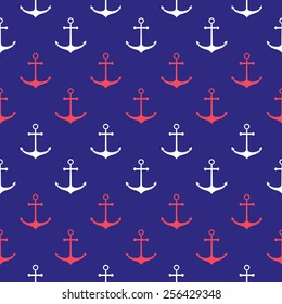 Seamless nautical pattern with scattered anchors and ship wheels. Design element for wallpapers, baby shower invitation, birthday card, scrapbooking, fabric print etc.