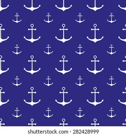 Seamless nautical pattern with scattered anchors and ship wheels. Design element for wallpapers, baby shower invitation, birthday card, scrapbooking, fabric print etc.