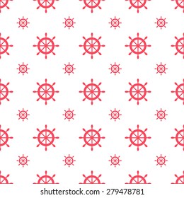 Seamless nautical pattern with scattered white ship wheels on blue background. Design element for wallpapers, baby shower invitation, birthday card, scrapbooking, fabric print etc.
