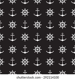 Seamless nautical pattern with ship wheels and anchors. Design element for wallpapers, web site background, baby shower invitation, birthday card, scrapbooking, fabric print etc. Vector illustration.
