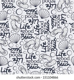 Seamless Nautical Pattern with Texts and Seashells