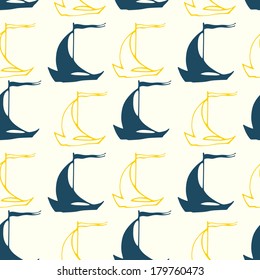 Seamless nautical pattern with vintage decorative sailing boats. Vector illustration