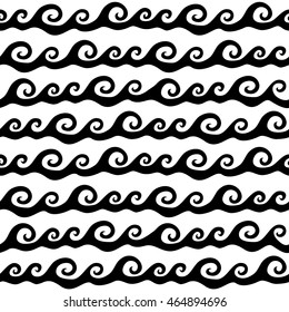Seamless nautical pattern with waves ornament