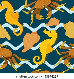 Seamless nautical pattern.Colorful vector summer print.Textile texture
