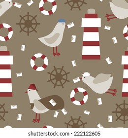 Seamless nautical retro pattern texture elements background
