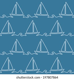Seamless nautical rope pattern with boat