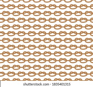 Seamless nautical rope pattern. Endless navy illustration with white loop ornament. Marine Carrick Bend knots on dark blue backdrop. Trendy maritime style background. For fabric, wallpaper, wrapping