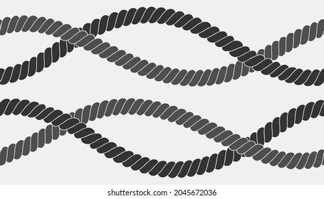 Seamless nautical rope pattern. Endless navy illustration with colorful loop ornament. Decorative geometric lines on dark blue backdrop. Trendy nautic maritime style. For fabric, wallpaper, wrapping
