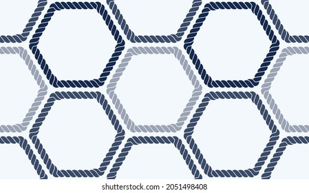 Patrón de cuerda náutica sin mar. Ilustración sin fin de la marina con adorno de bucle colorido. Líneas geométricas decorativas sobre fondo azul oscuro. Un estilo marinero a la moda. Para tela, papel pintado, envoltura