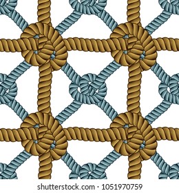 Seamless nautical rope pattern vector. Endless navy illustration with loop cord lines ornament. Cord with knots stylish endless illustration. Usable for fabric, wallpaper, wrapping, web and print.