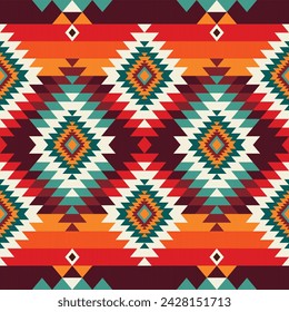 Seamless Navajo and Aztec Mexican Native tribal fabric pattern. Geomatics Colorful pattern