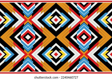 Seamless, Navajo, geometric pattern. Native American southwestern print. The concept was derived from the Navajo steps and Gundam colors. Ethnic patterned wallpaper, fabrics, covers, tapestries, rugs 