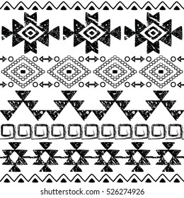 Seamless Navajo hand drawn print, retro Aztec pattern, Tribal design with scratches 