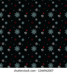 Seamless navy black background with snowflakes. Pattern snowfall with sparkling flares. eps10