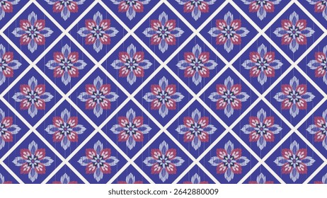 Design de textura de ikat étnico azul marinho floral uniforme. padrão de moda têxtil linha ikat padrão sem costura e textura de tecido batik fundo asiático geometria de papel de parede indiano. Étnica abstrata ikat art .