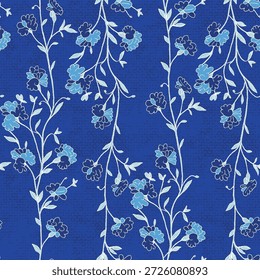 Nahtloses marineblaues Blumenmuster mit Blättern und Ästen auf strukturiertem Hintergrund, perfekt für Hochzeitseinladungen, Wrapper, Textilien, Kleid