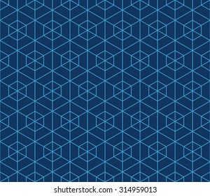 Seamless navy blue hexagonal outline grid pattern vector