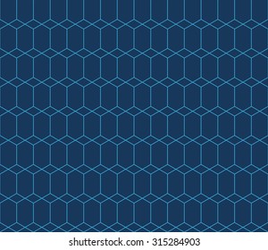 Seamless navy blue isometric hexagonal overlay pattern vector