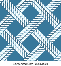 Seamless Navy Blue Nautical Rope Knot Pattern, Fishing Net, Lattice