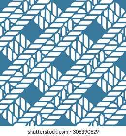 Seamless navy blue nautical rope knot pattern, fishing net, lattice