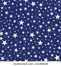 Seamless navy blue and white irregular stars pattern vector