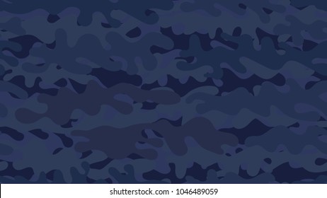 Seamless navy camouflage pattern. Repeating blue military clothing texture.