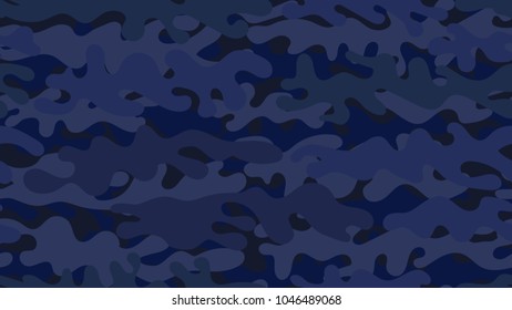 Seamless navy camouflage pattern. Repeating blue military clothing texture.