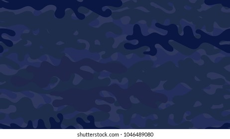 Seamless navy camouflage pattern. Repeating blue military clothing texture.