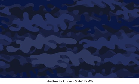 Seamless navy camouflage pattern. Repeating blue military clothing texture.