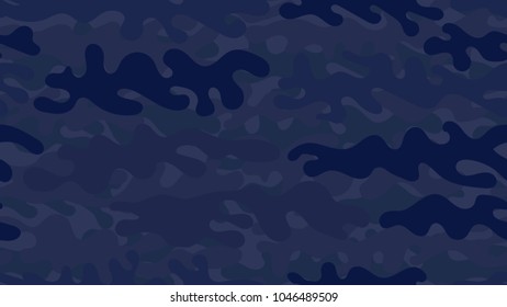 Seamless navy camouflage pattern. Repeating blue military clothing texture.