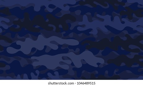 Seamless navy camouflage pattern. Repeating blue military clothing texture.