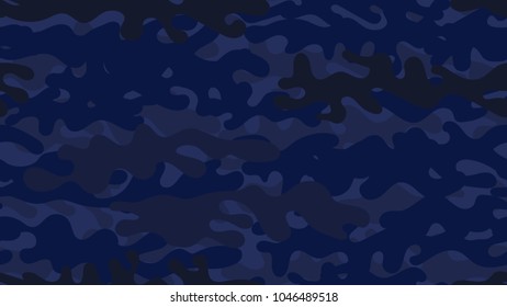Seamless navy camouflage pattern. Repeating blue military clothing texture.