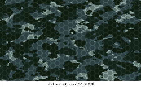 Seamless navy dark blue camo with hi-tech hexagonal grid pattern vector