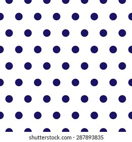 Seamless navy polka dots on white background.