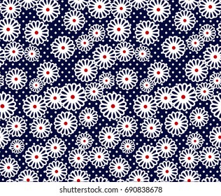 seamless navy vintage flower pattern on navy dot background