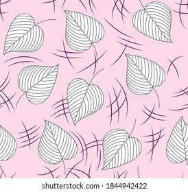 seamless negative vector leaves pattern on pink background