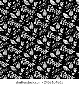 Nahtloses Neo-Volkskunst-Blumenmuster mit Vektorgrafiken, schwarz-weißes Blumendesign. Neo Folk Style Endloshintergrund perfekt für Textildesign