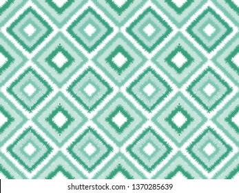 Seamless Neo Mint Square Ikat Vector Pattern