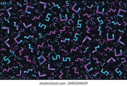 Patrón geométrico abstracto sin costura del neón sobre fondo negro. Diseño de alfabeto complejo. Volver al tema escolar