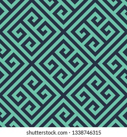 Seamless neon blue diagonal Ancient Greek abstract geometric pattern vector