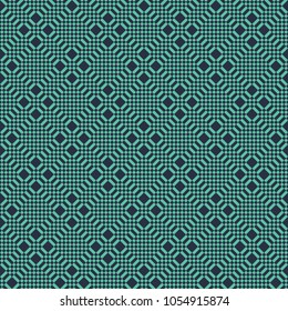 Seamless neon blue diagonal pixel retro plaid op art textile pattern vector