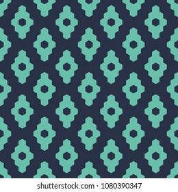 Seamless neon blue hexagon based diamond textile vintage ethnic pattern vector