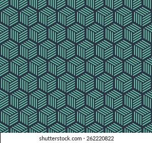 Seamless neon blue hexagons with stripes pattern vector