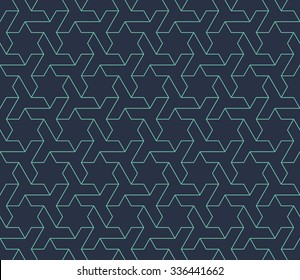 Seamless neon blue islamic hexagonal stars pattern vector