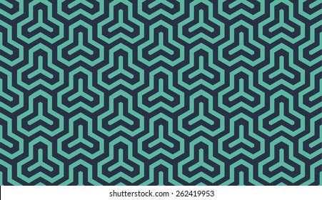 Seamless neon blue isometric hexagonal symmetry medieval pattern vector